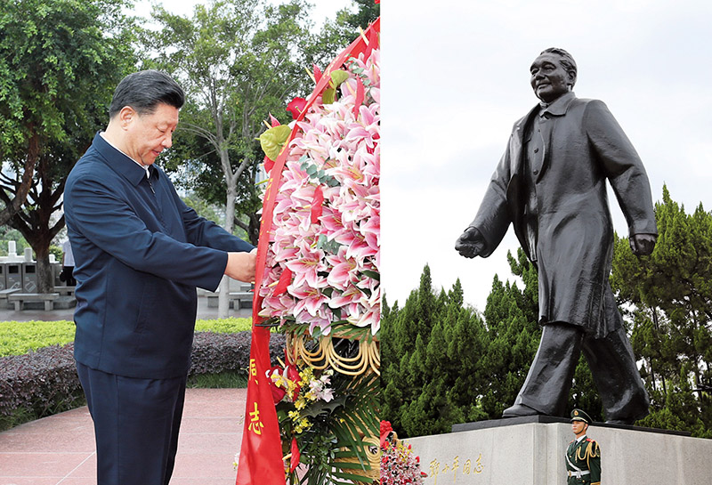 2020年10月14日,習近平總書記向深圳蓮花山公園鄧小平同志銅像敬獻花籃。